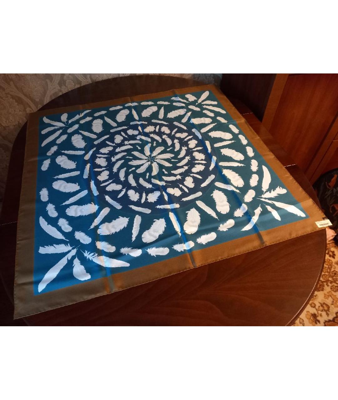 HERMES Синий шелковый платок, фото 2