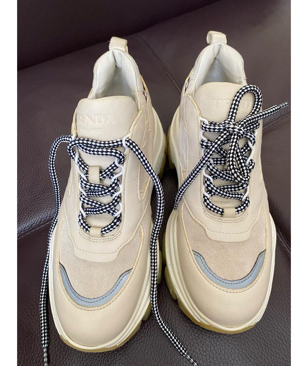 PRADA Бежевые кожаные кроссовки, фото 5