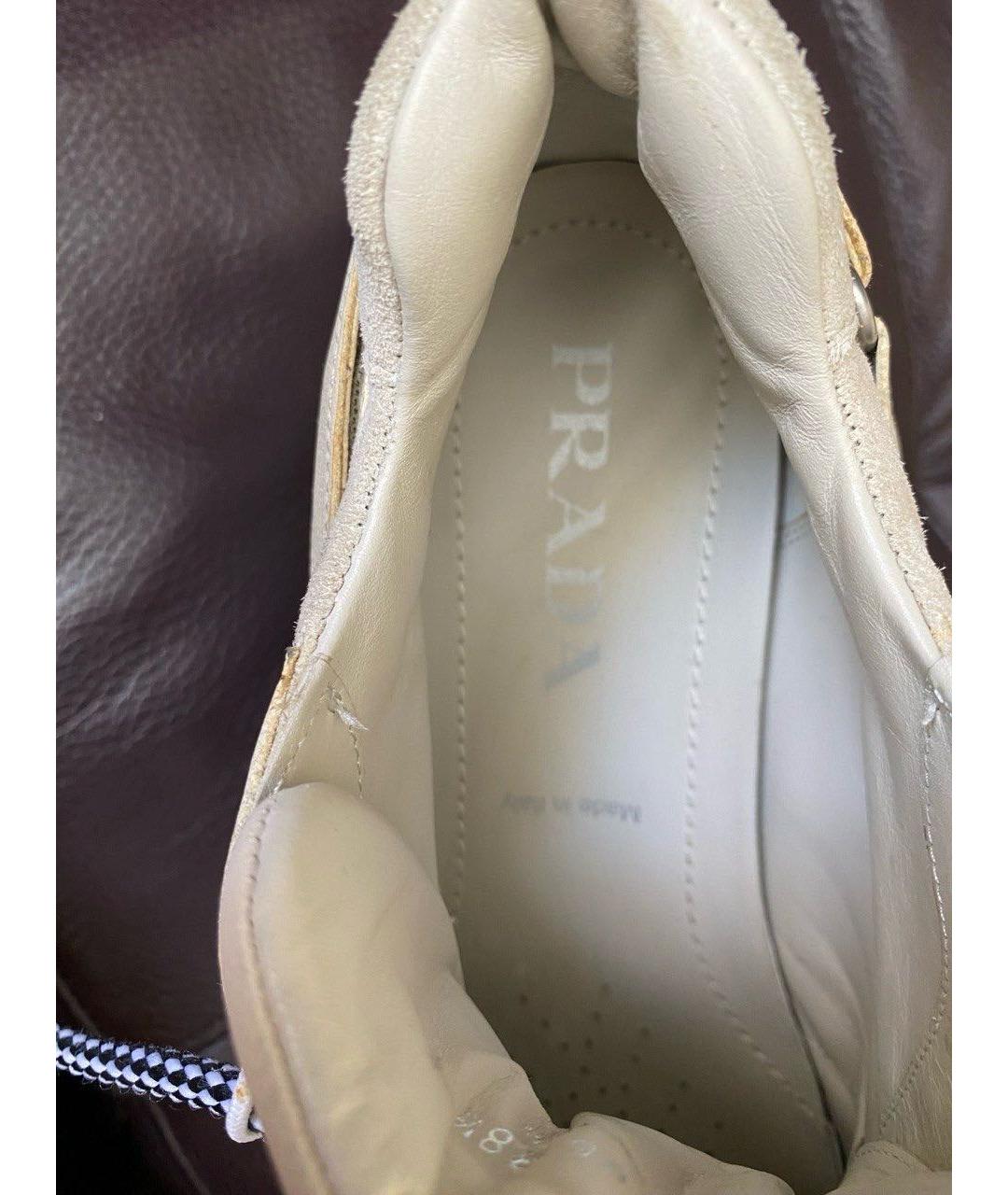 PRADA Бежевые кожаные кроссовки, фото 6