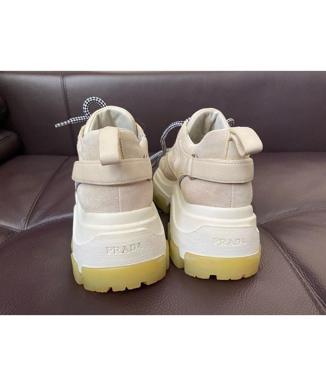 PRADA Бежевые кожаные кроссовки, фото 4