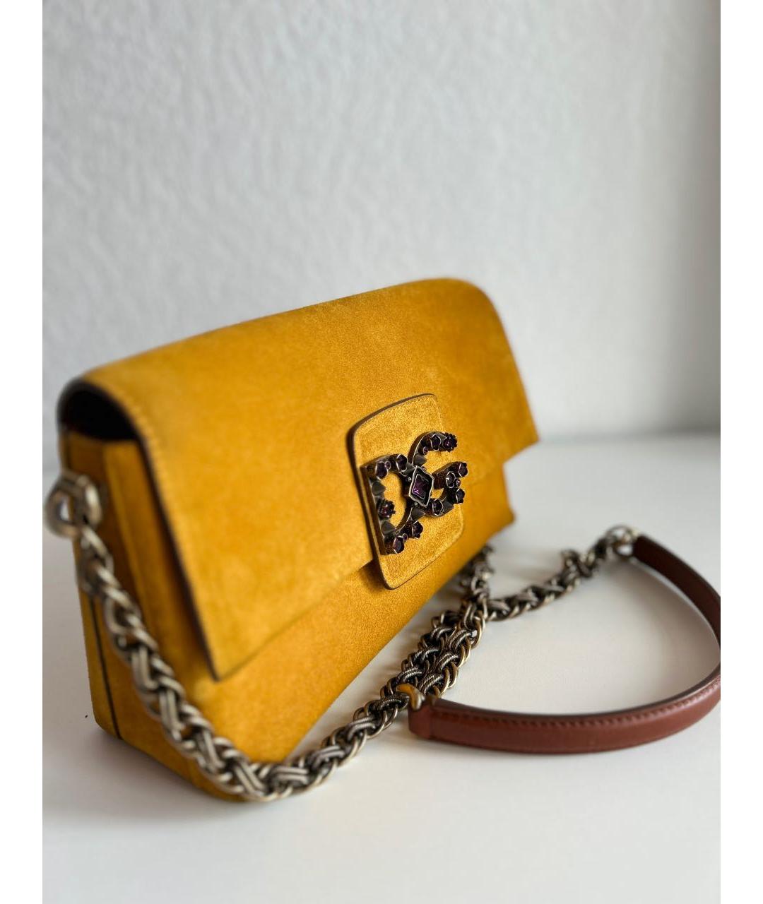 DOLCE&GABBANA Желтая замшевая сумка через плечо, фото 3