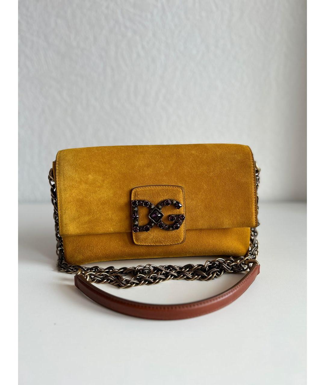 DOLCE&GABBANA Желтая замшевая сумка через плечо, фото 8