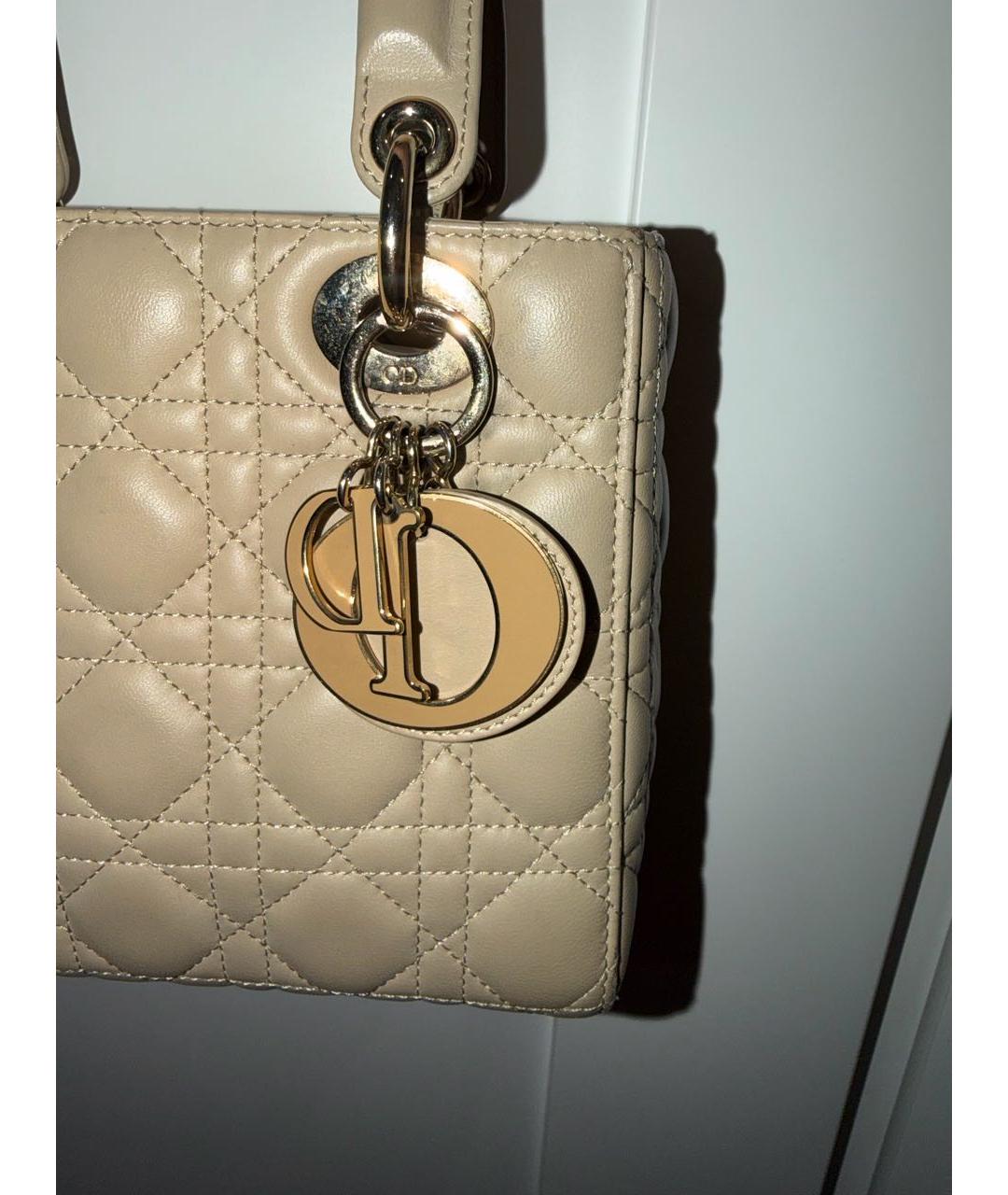 CHRISTIAN DIOR Бежевая кожаная сумка с короткими ручками, фото 7