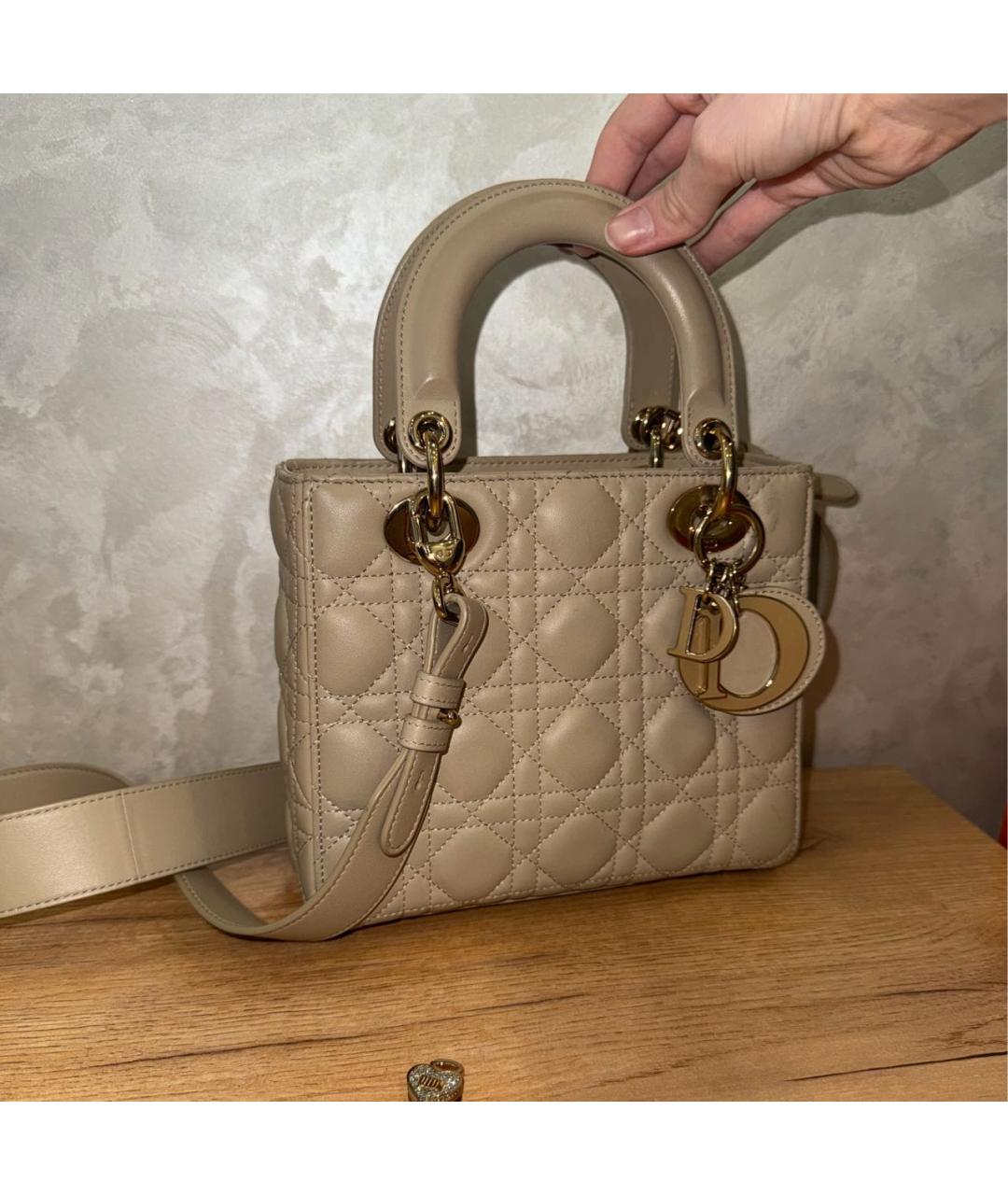 CHRISTIAN DIOR Бежевая кожаная сумка с короткими ручками, фото 8