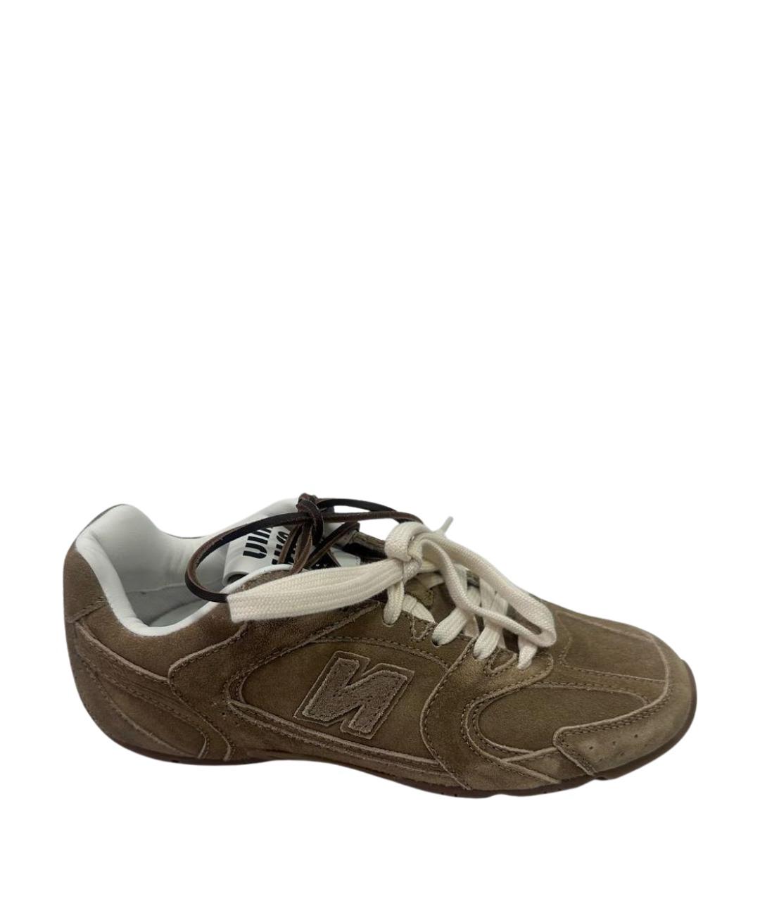 MIU MIU Коричневые нубуковые кеды, фото 1