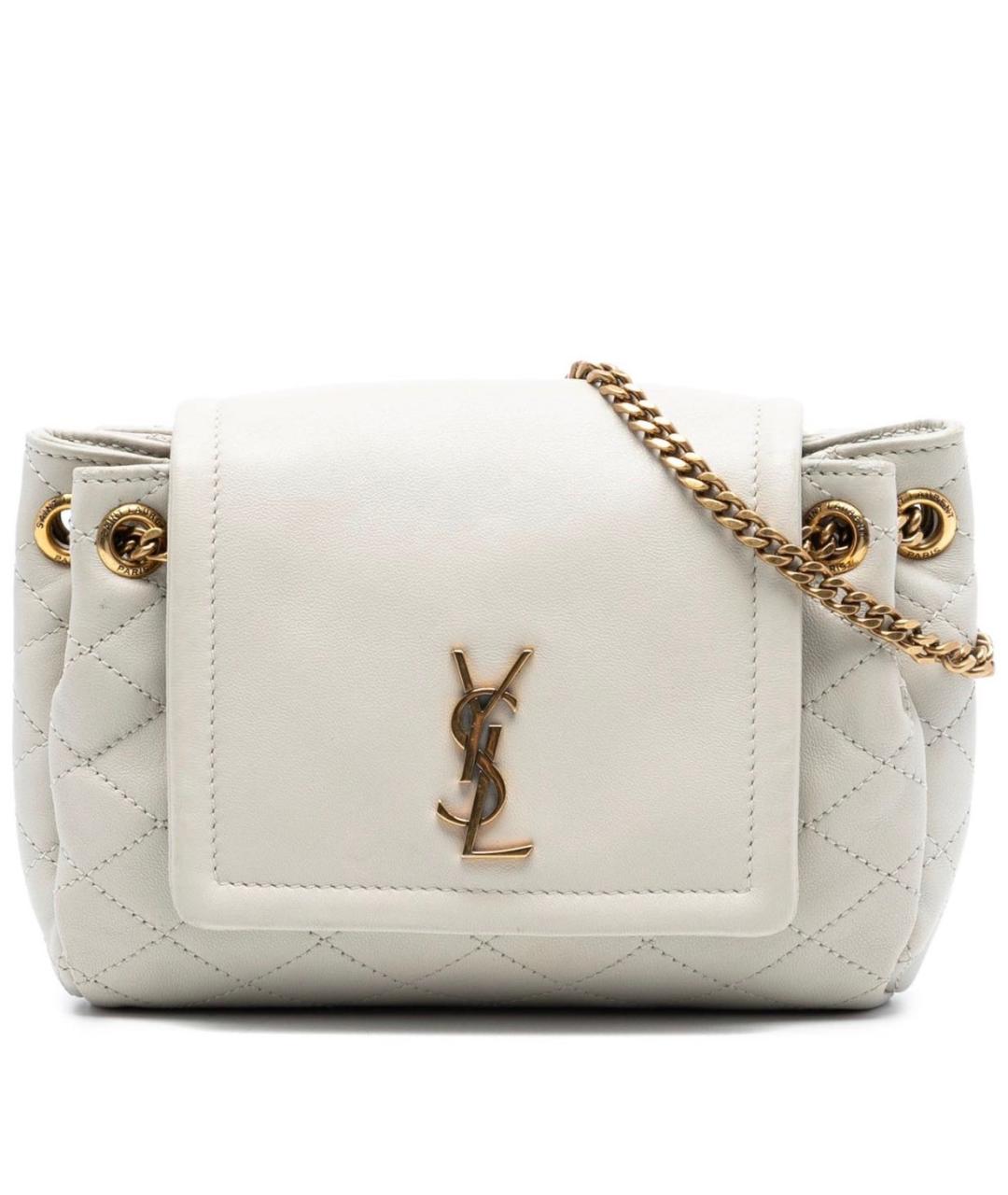 SAINT LAURENT Белая кожаная сумка через плечо, фото 5