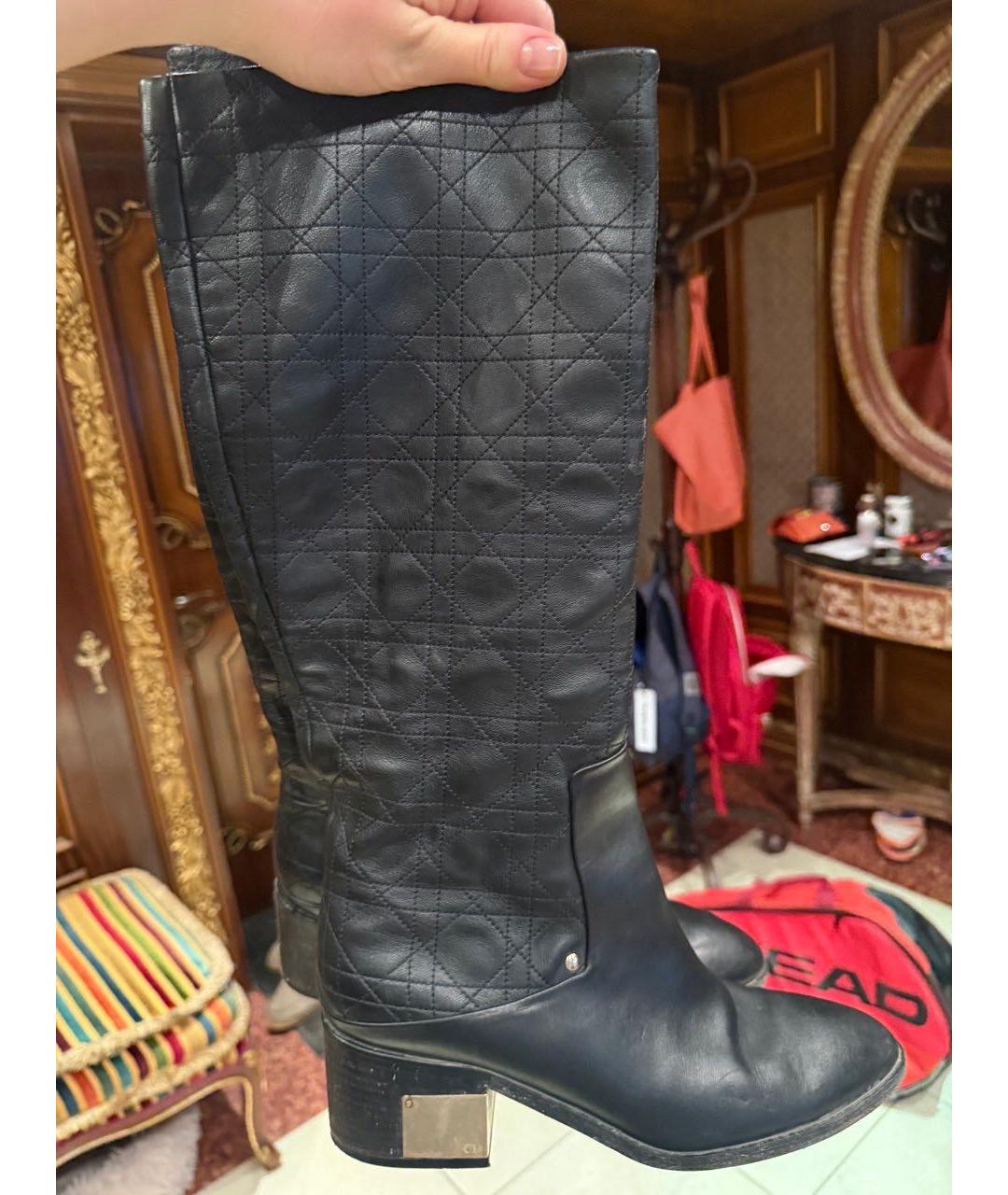 CHRISTIAN DIOR Черные кожаные сапоги, фото 5