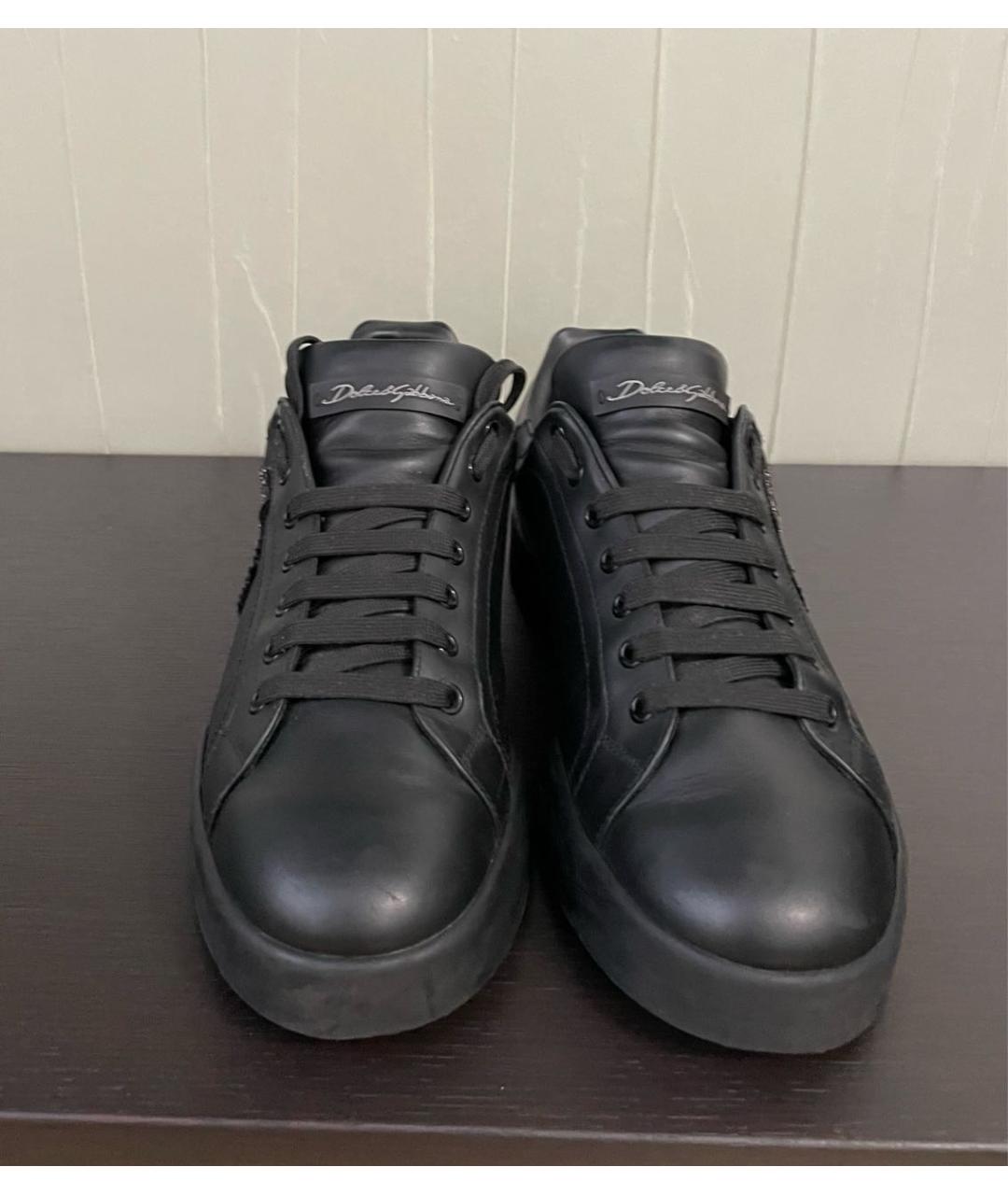 DOLCE&GABBANA Черные кожаные низкие кроссовки / кеды, фото 2