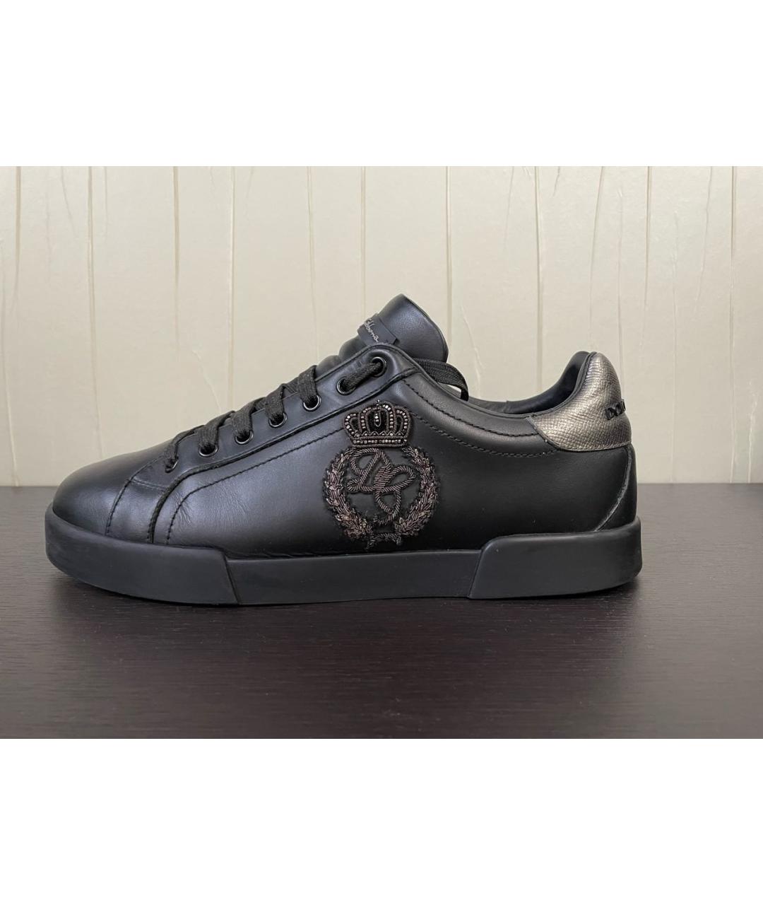 DOLCE&GABBANA Черные кожаные низкие кроссовки / кеды, фото 9