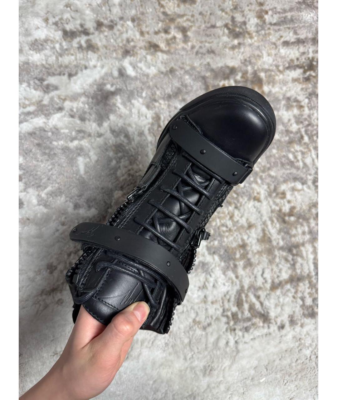 GIUSEPPE ZANOTTI DESIGN Черные кожаные кеды, фото 6