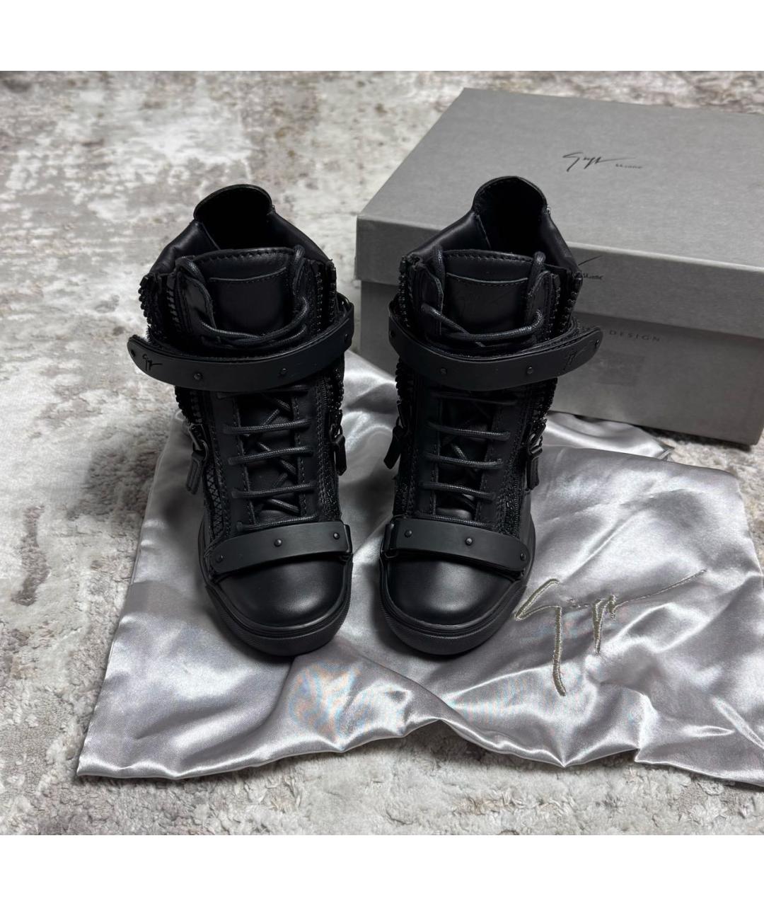 GIUSEPPE ZANOTTI DESIGN Черные кожаные кеды, фото 4