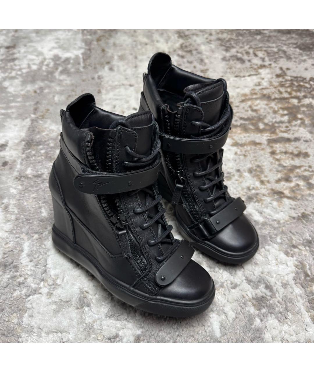 GIUSEPPE ZANOTTI DESIGN Черные кожаные кеды, фото 3