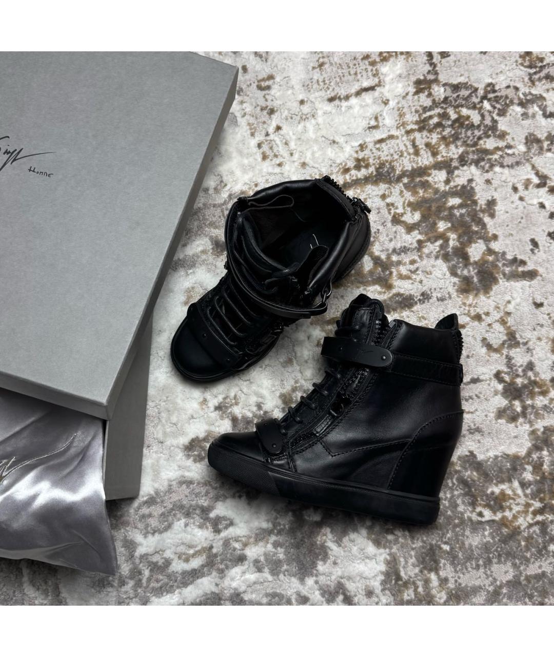 GIUSEPPE ZANOTTI DESIGN Черные кожаные кеды, фото 9