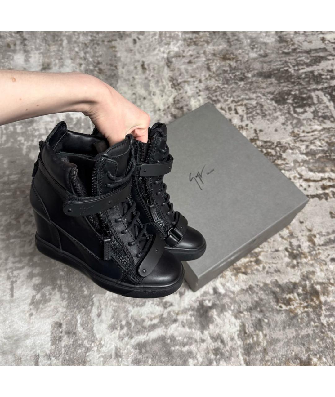 GIUSEPPE ZANOTTI DESIGN Черные кожаные кеды, фото 2