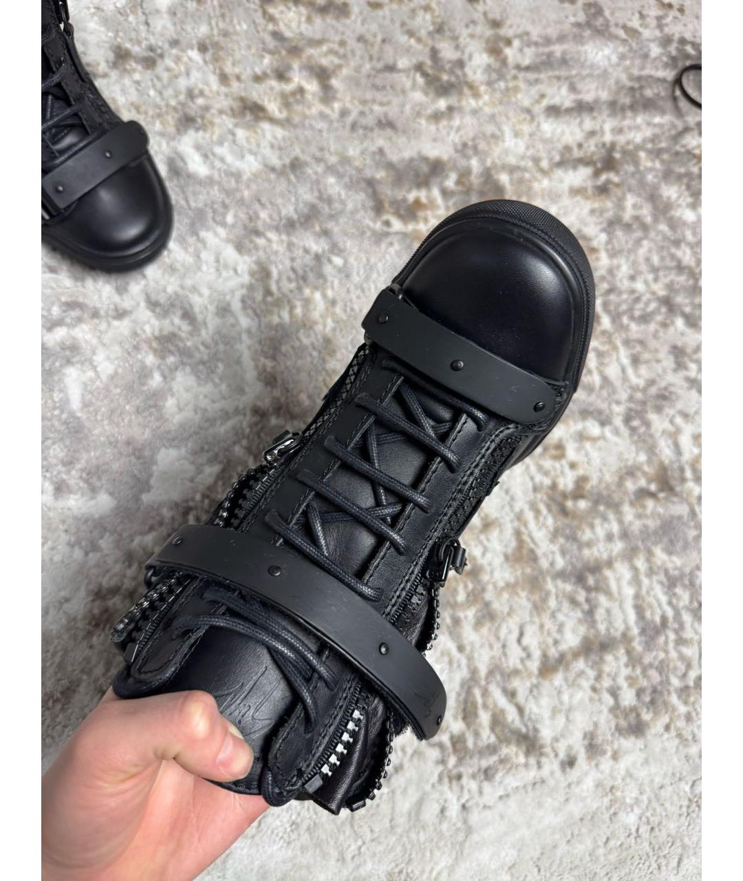 GIUSEPPE ZANOTTI DESIGN Черные кожаные кеды, фото 5