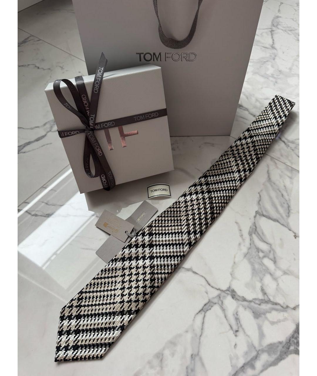 TOM FORD Бежевый шелковый галстук, фото 2