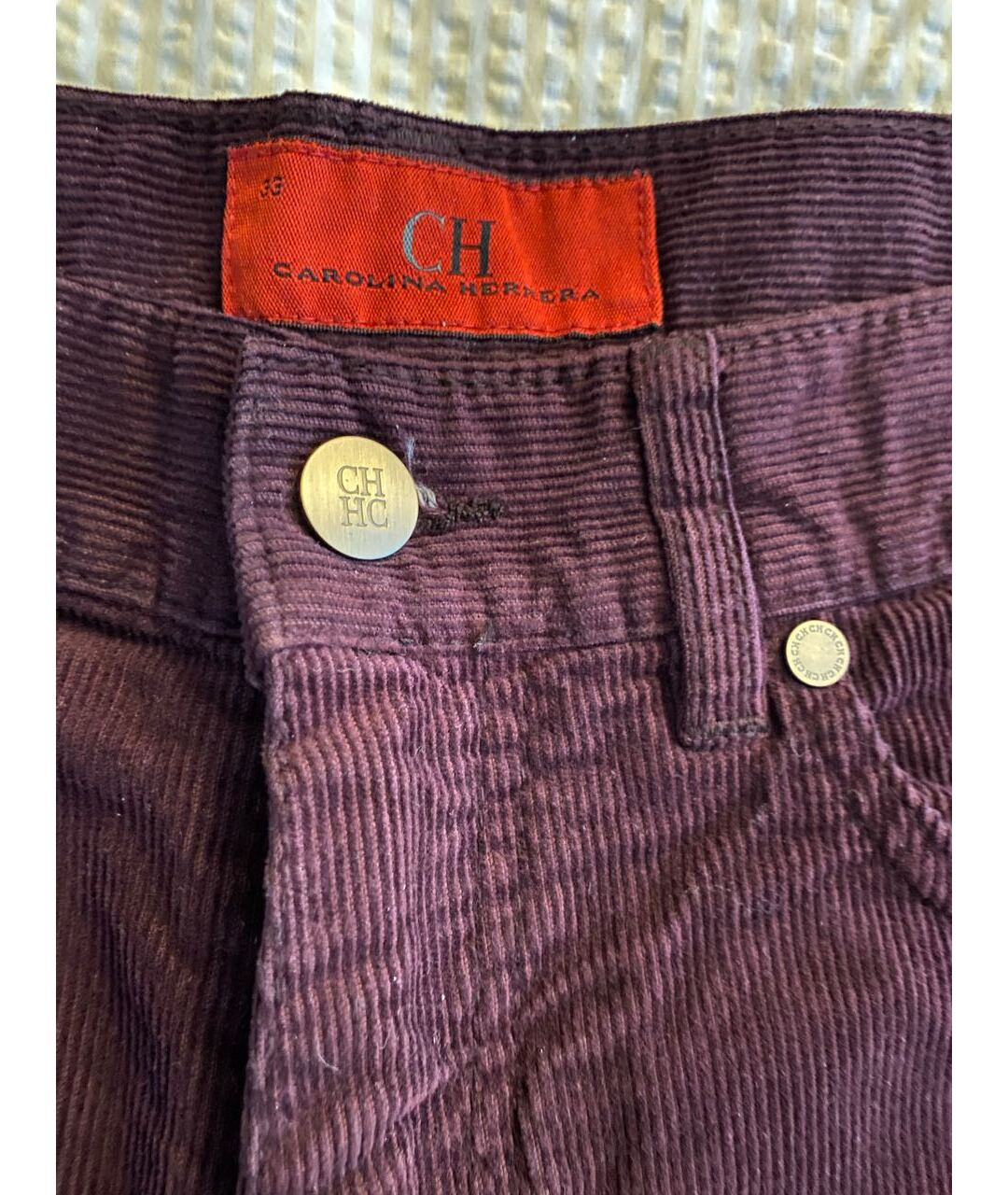CH CAROLINA HERRERA Бордовые хлопковые брюки чинос, фото 2