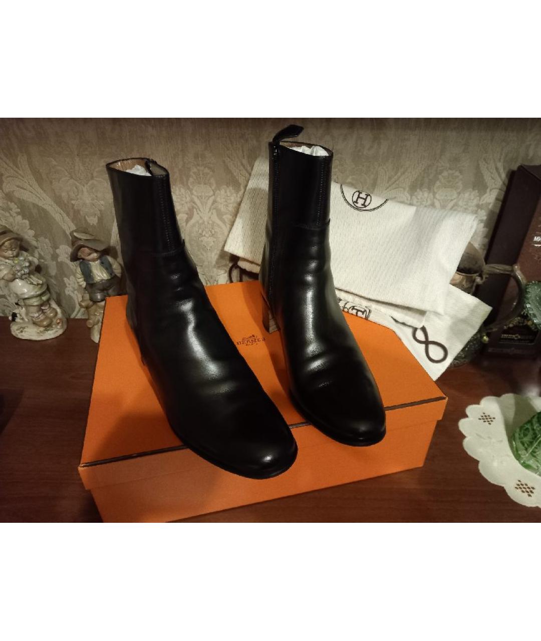HERMES Черные кожаные полусапоги, фото 2