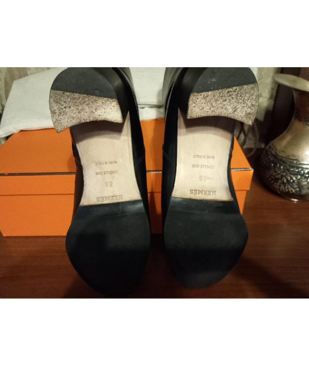 HERMES Черные кожаные полусапоги, фото 4