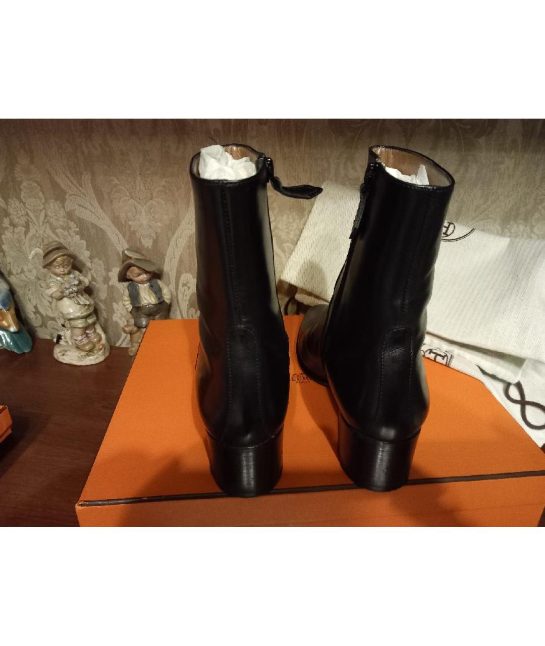 HERMES Черные кожаные полусапоги, фото 3