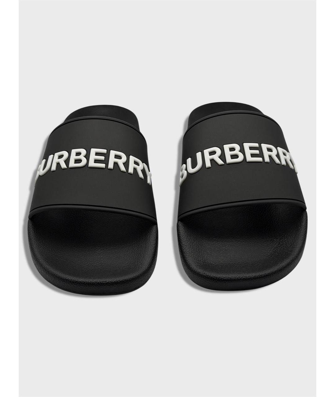 BURBERRY Черные резиновые шлепанцы, фото 2