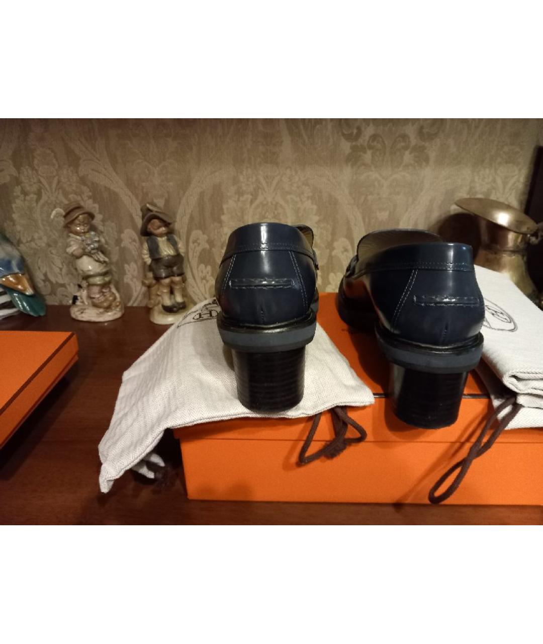 HERMES Синие кожаные лоферы, фото 2