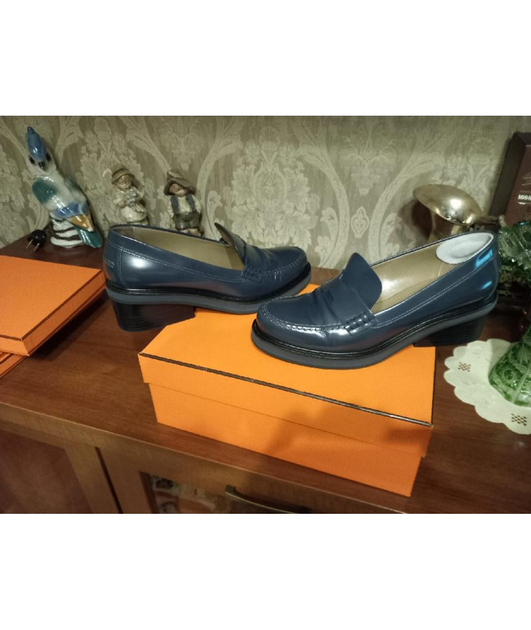 HERMES Синие кожаные лоферы, фото 5