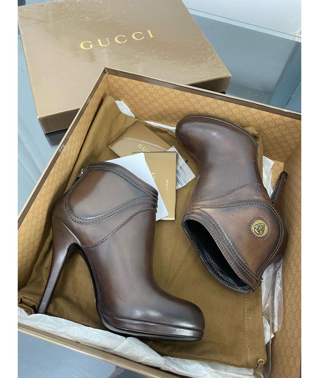 GUCCI Коричневые кожаные ботильоны, фото 7