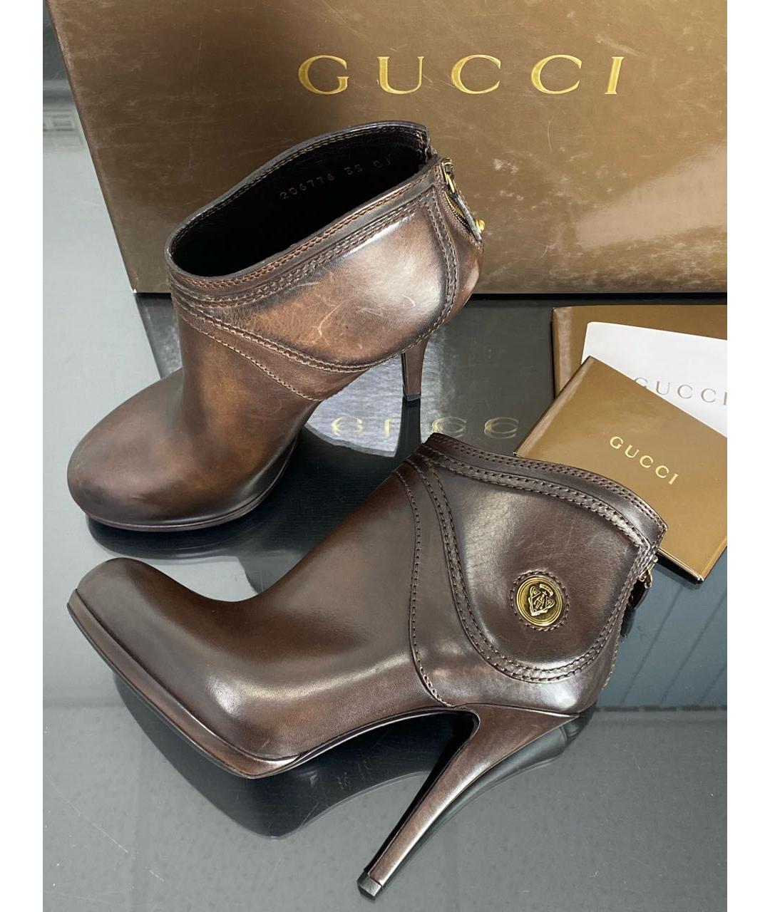 GUCCI Коричневые кожаные ботильоны, фото 5