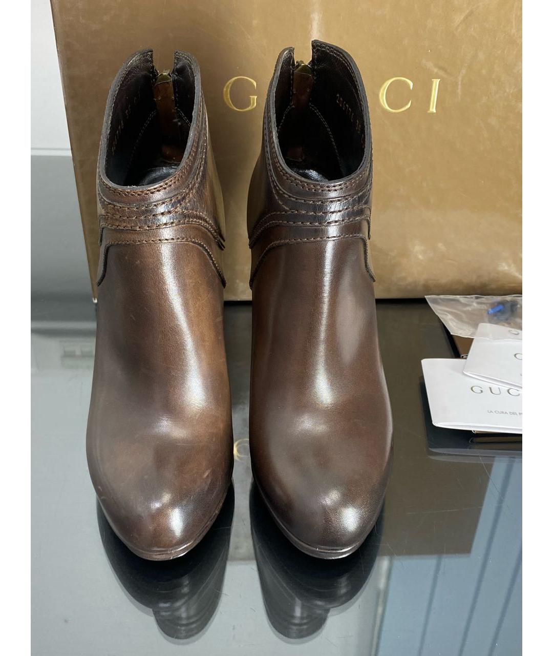 GUCCI Коричневые кожаные ботильоны, фото 2