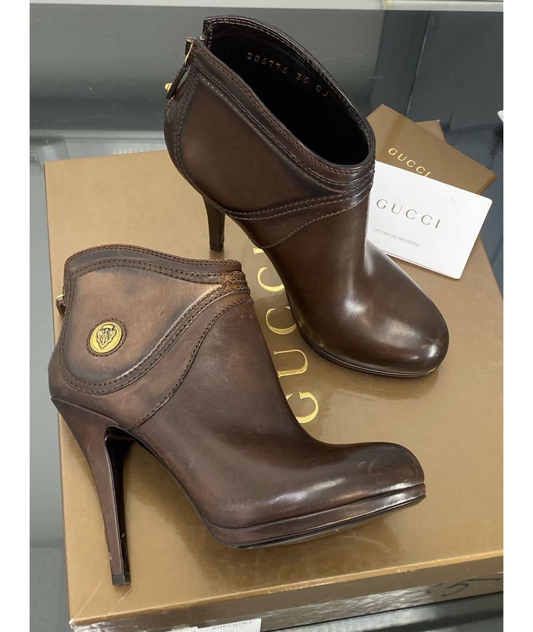 GUCCI Коричневые кожаные ботильоны, фото 3