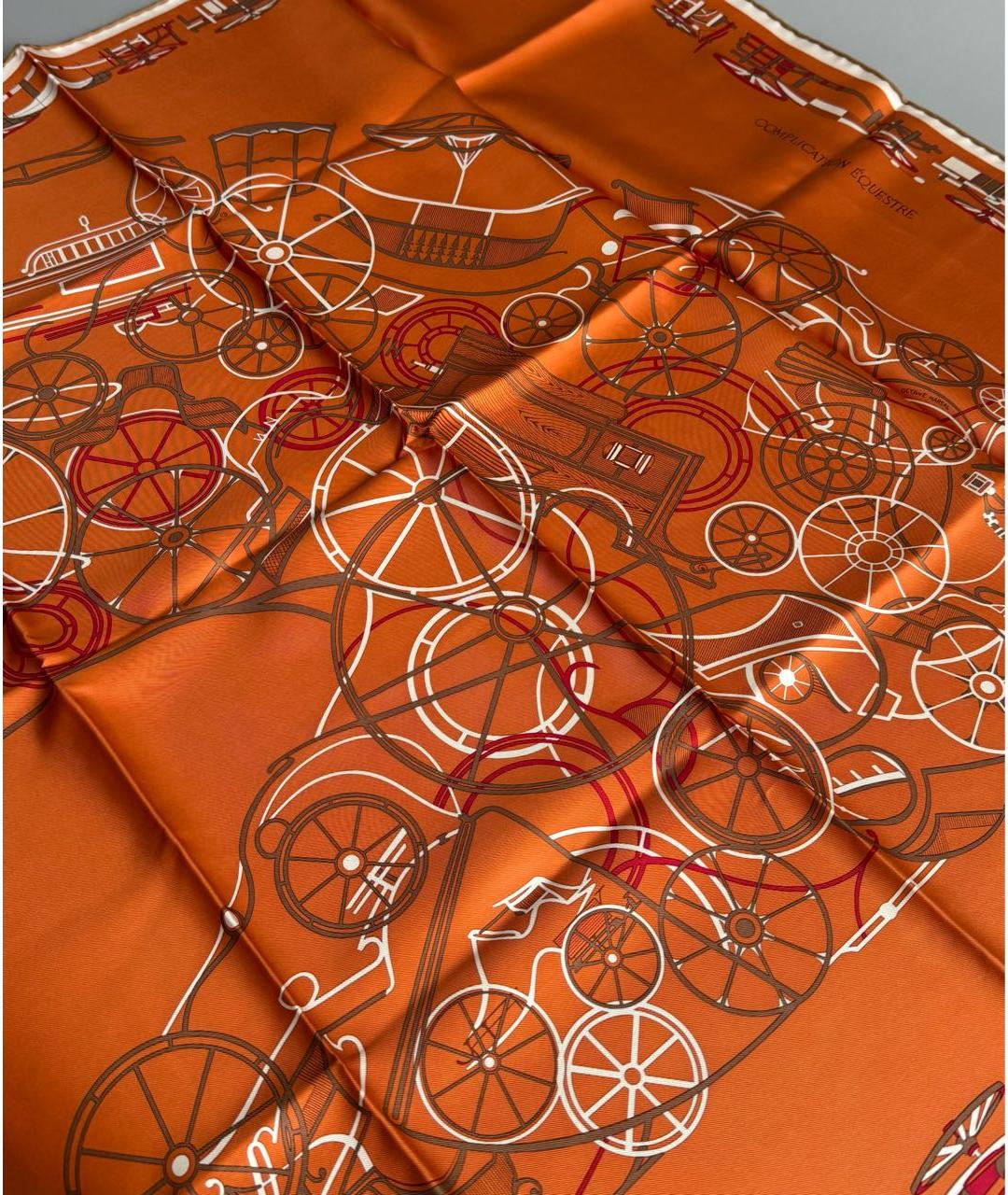 HERMES Оранжевый шелковый платок, фото 2