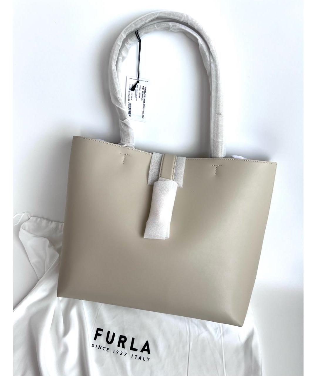 FURLA Бежевая кожаная сумка с короткими ручками, фото 7