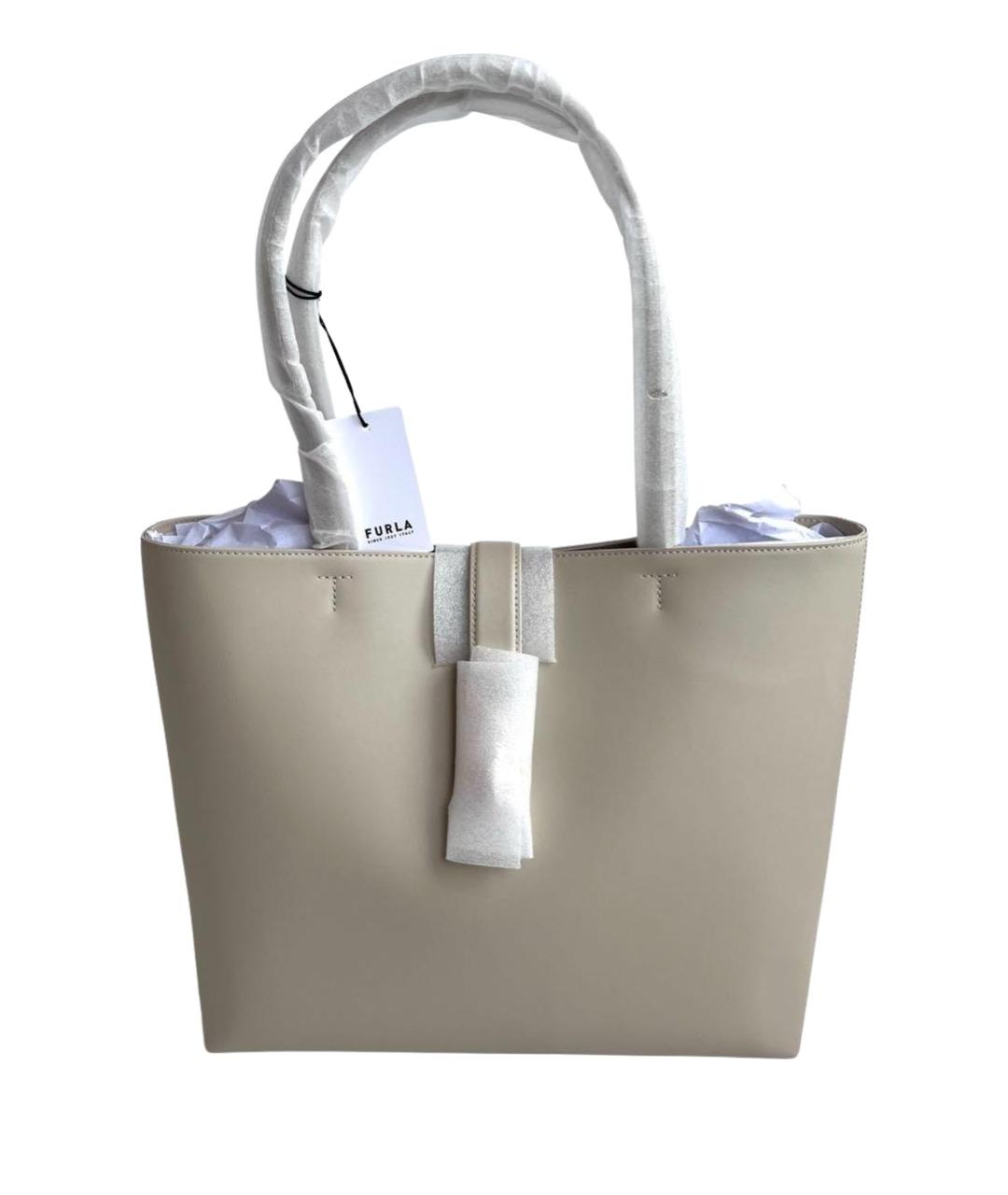 FURLA Бежевая кожаная сумка с короткими ручками, фото 1