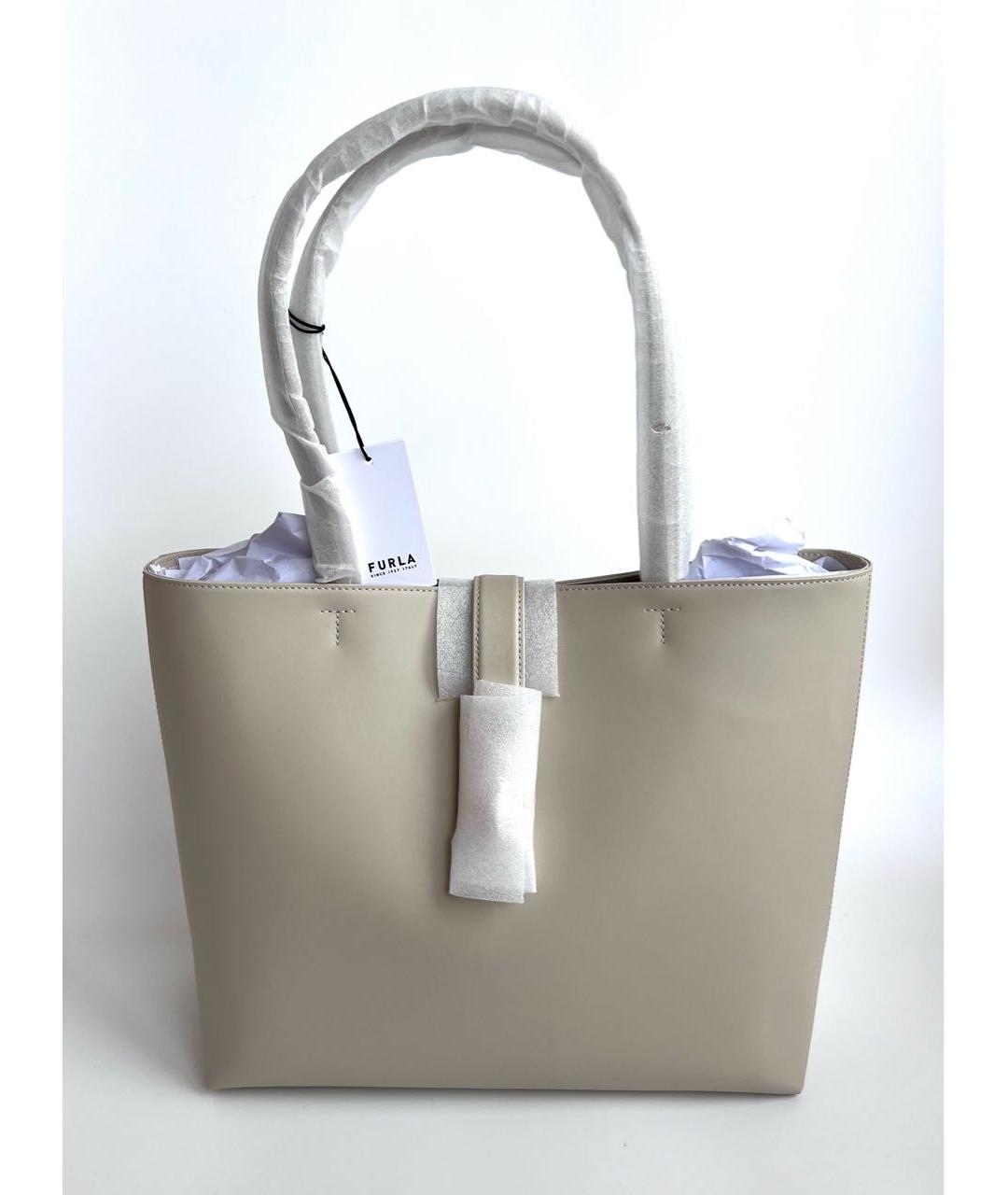 FURLA Бежевая кожаная сумка с короткими ручками, фото 9
