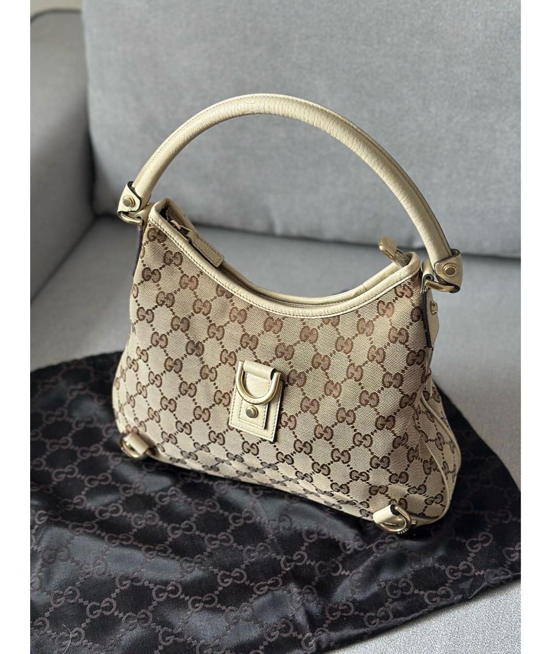 GUCCI Бежевая тканевая сумка с короткими ручками, фото 2