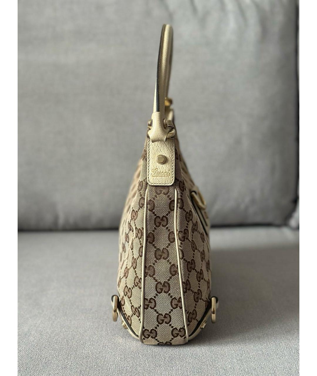 GUCCI Бежевая тканевая сумка с короткими ручками, фото 5