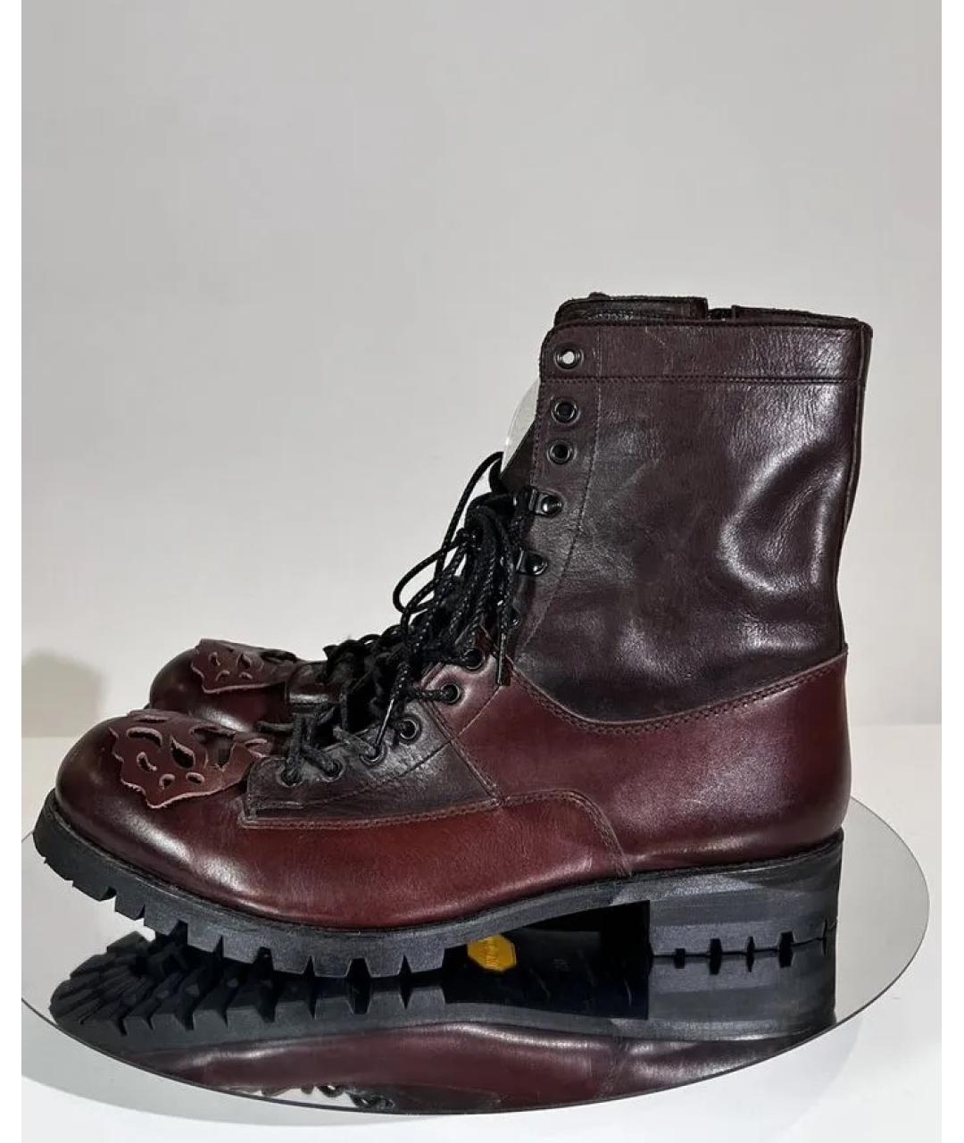 YOHJI YAMAMOTO Бордовые кожаные высокие ботинки, фото 7