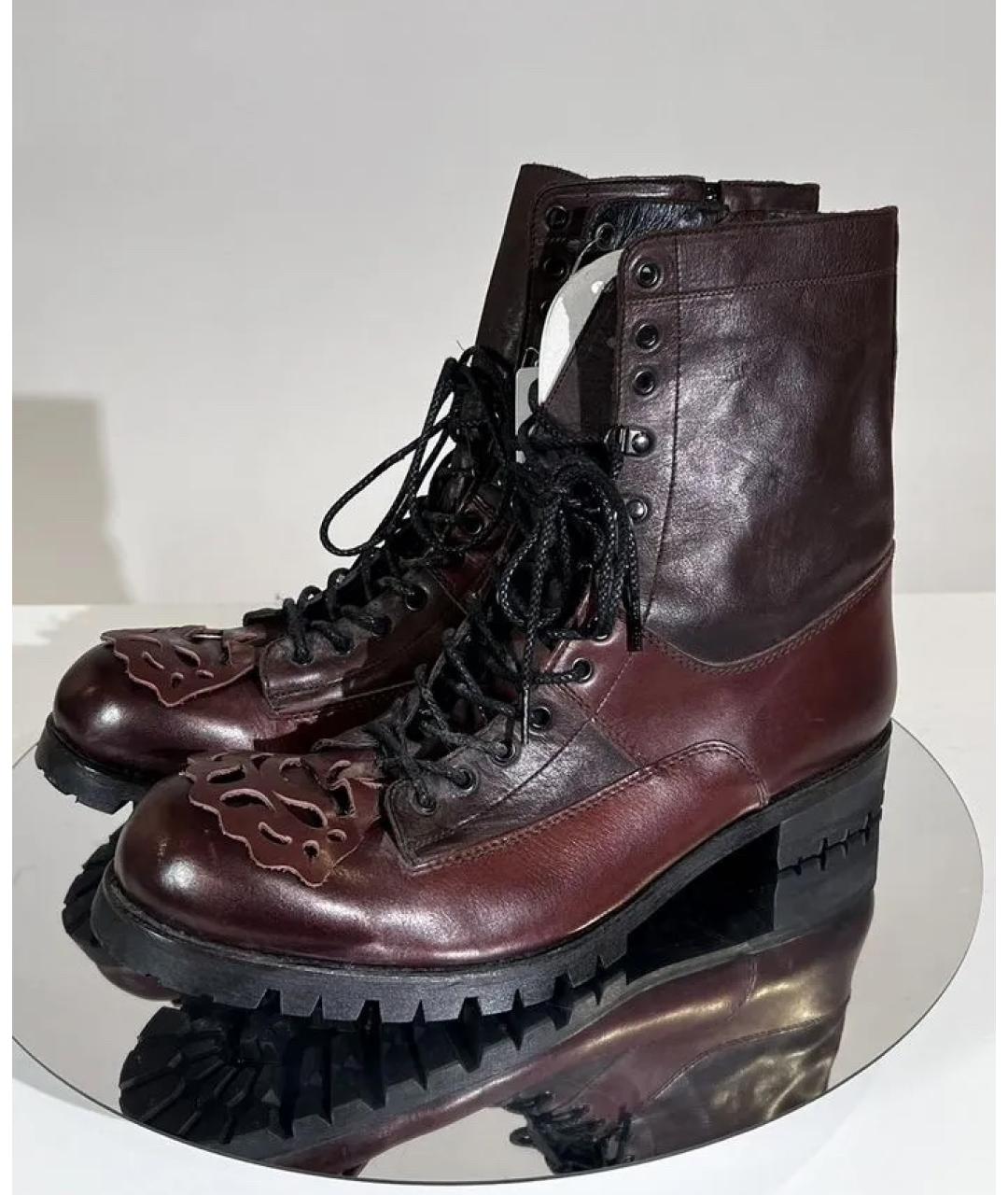 YOHJI YAMAMOTO Бордовые кожаные высокие ботинки, фото 3