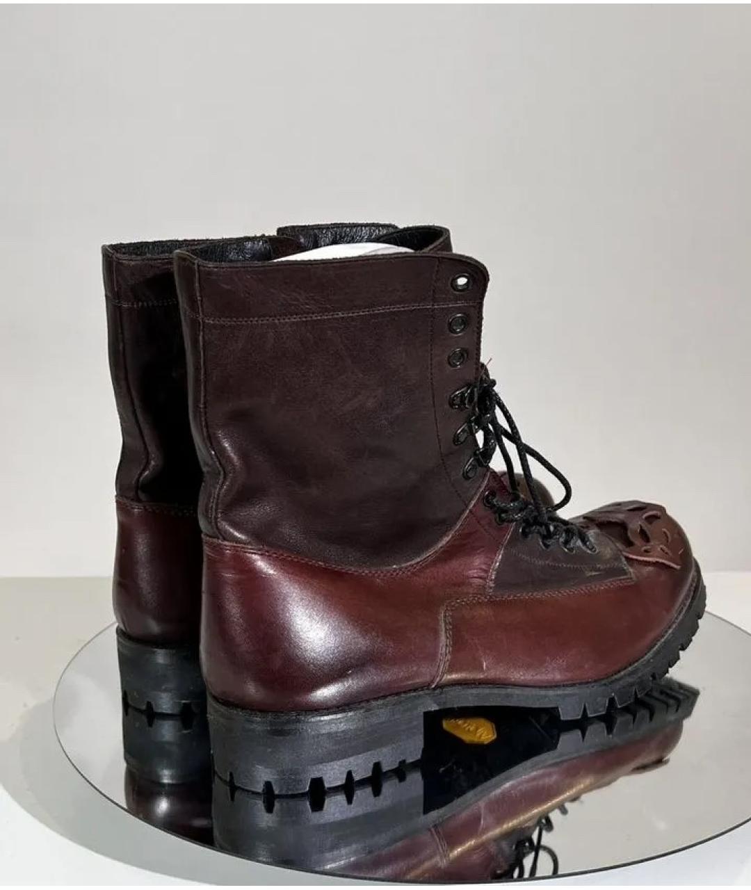 YOHJI YAMAMOTO Бордовые кожаные высокие ботинки, фото 4