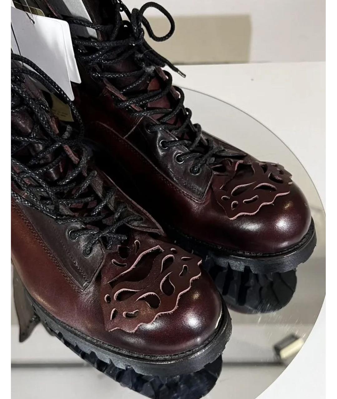 YOHJI YAMAMOTO Бордовые кожаные высокие ботинки, фото 2