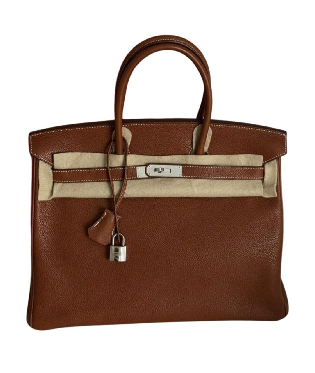 HERMES Коричневая кожаная сумка с короткими ручками, фото 1