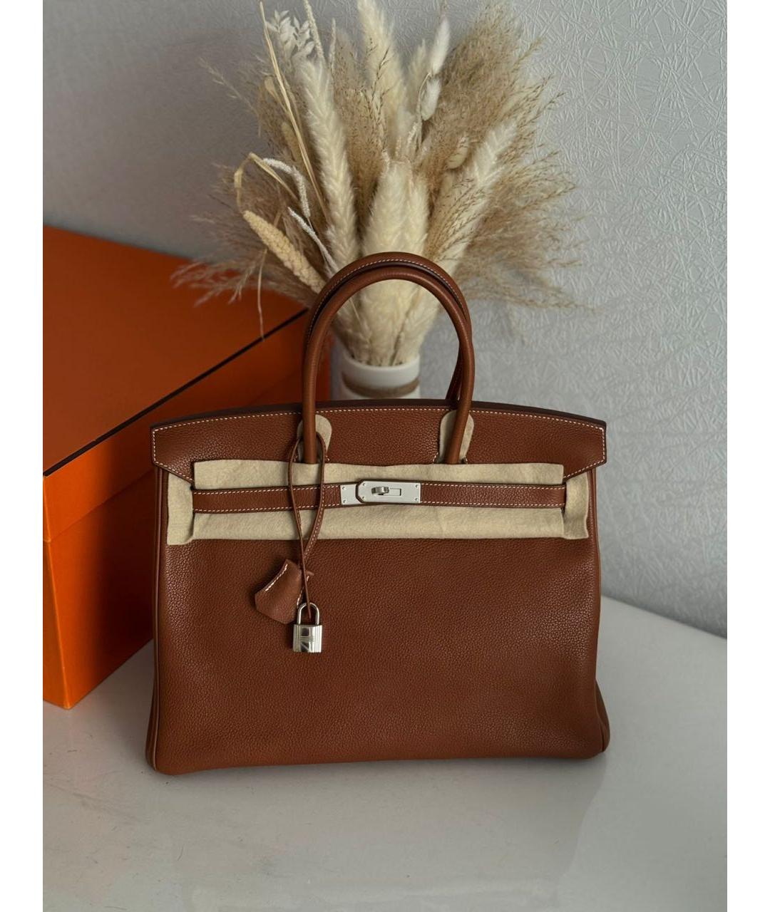 HERMES Коричневая кожаная сумка с короткими ручками, фото 9