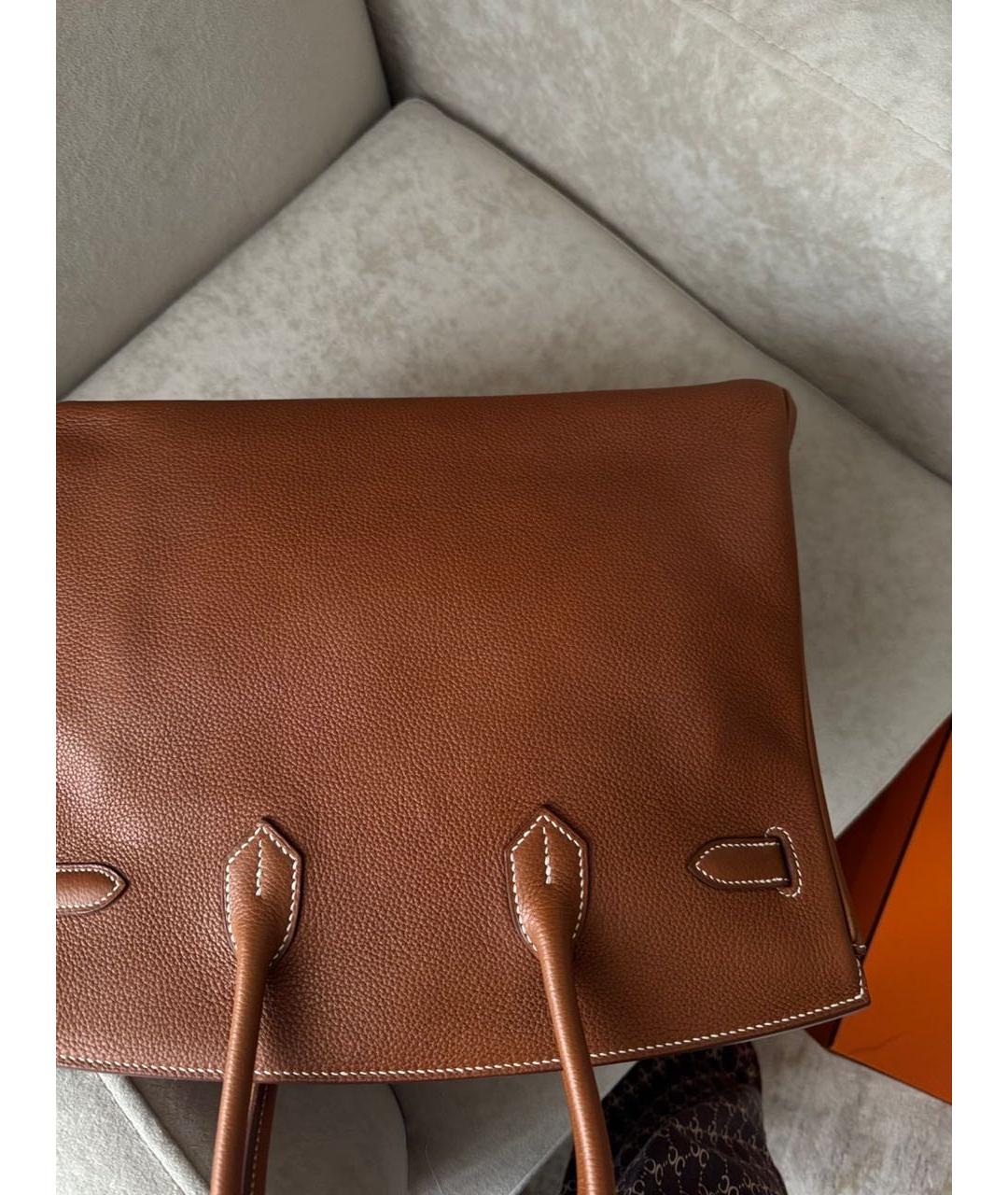 HERMES Коричневая кожаная сумка с короткими ручками, фото 3