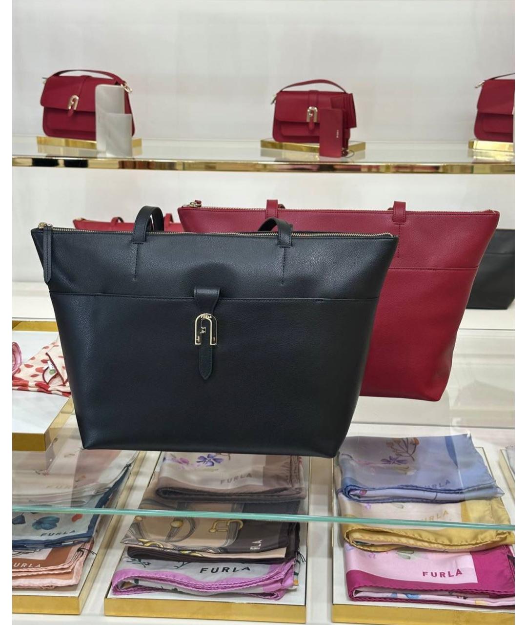 FURLA Черная кожаная сумка тоут, фото 8