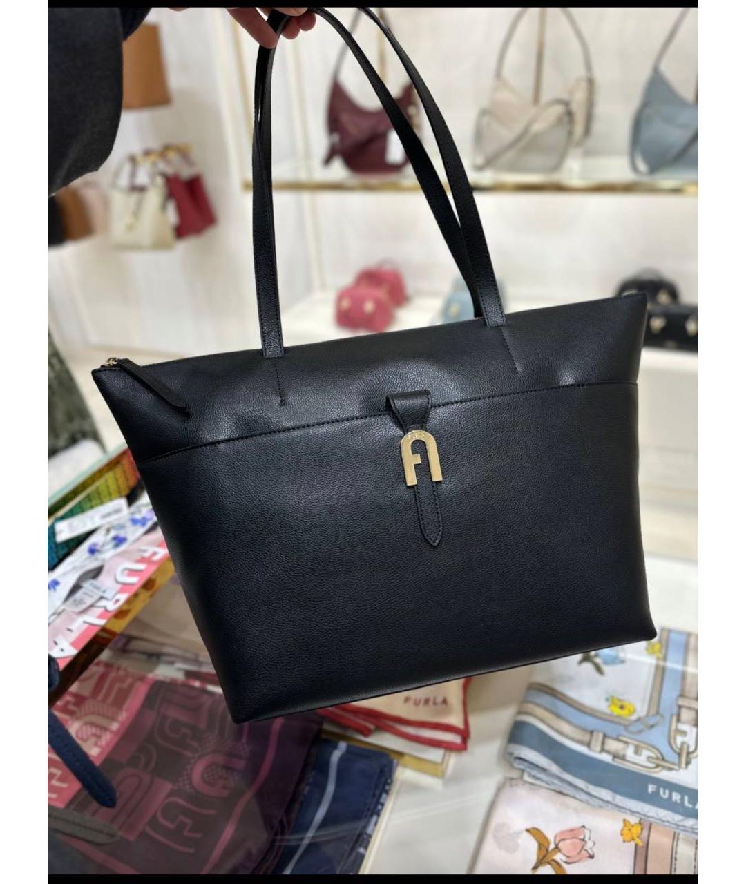 FURLA Черная кожаная сумка тоут, фото 7