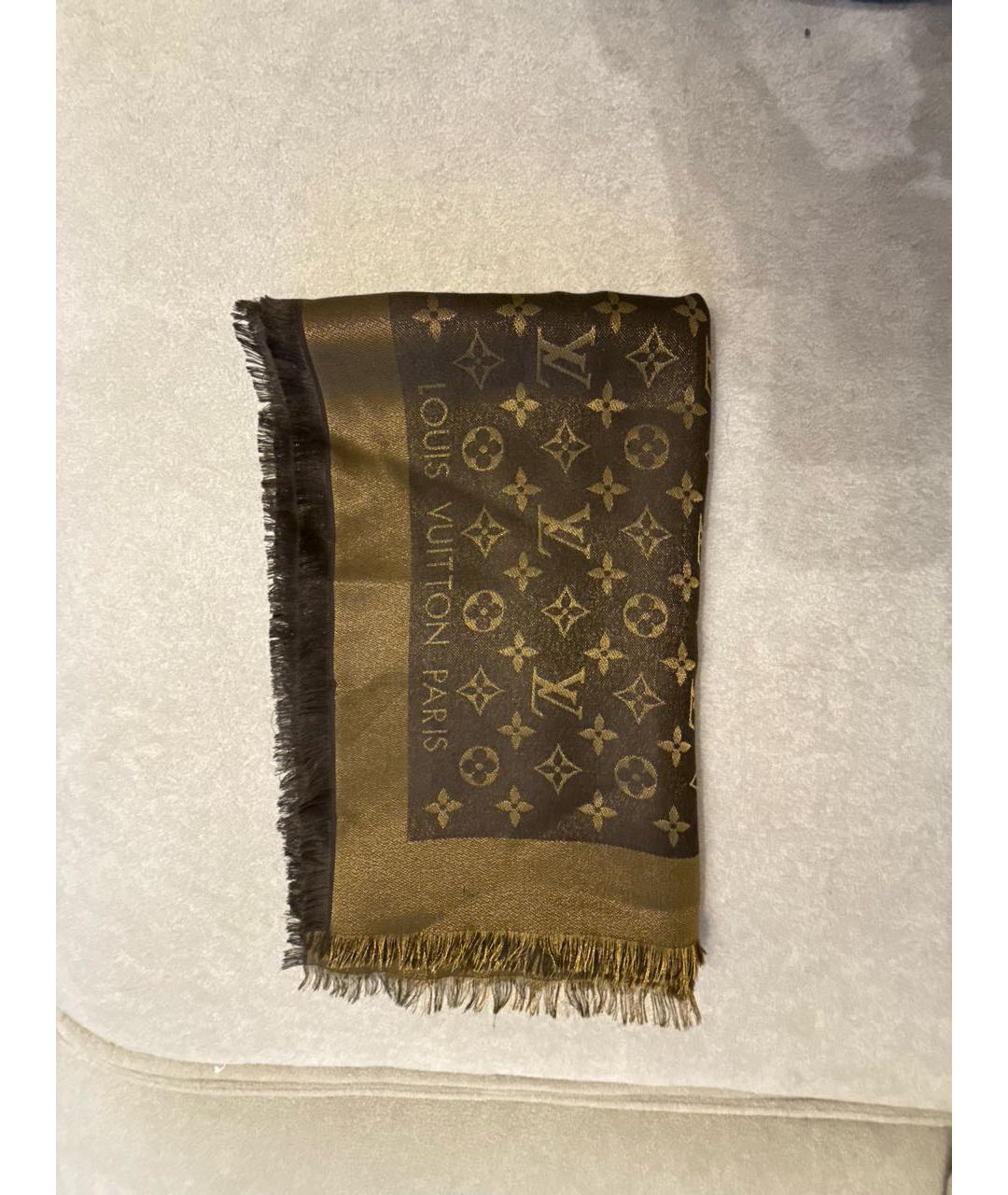 LOUIS VUITTON Коричневый шелковый шарф, фото 3