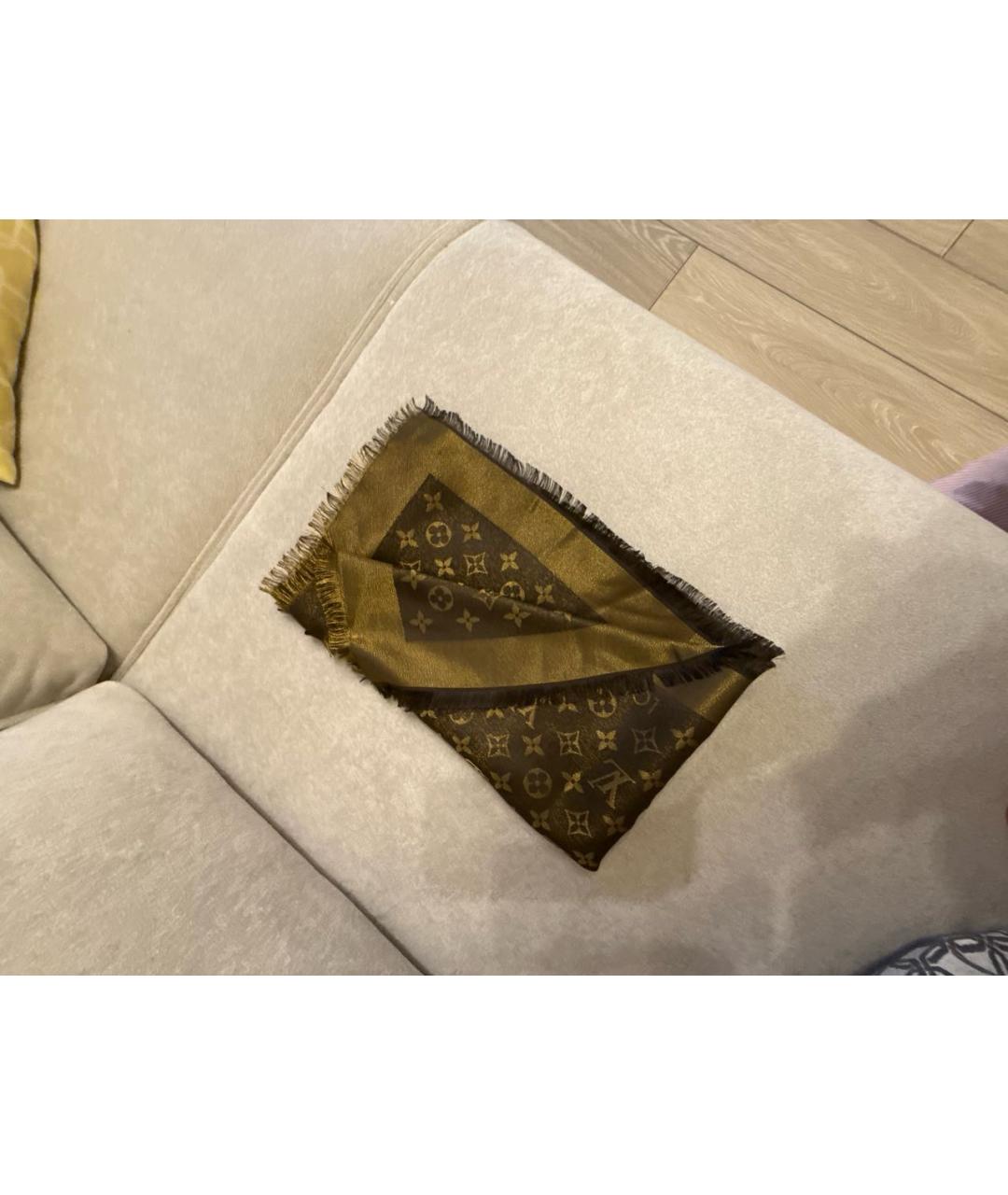 LOUIS VUITTON Коричневый шелковый шарф, фото 2