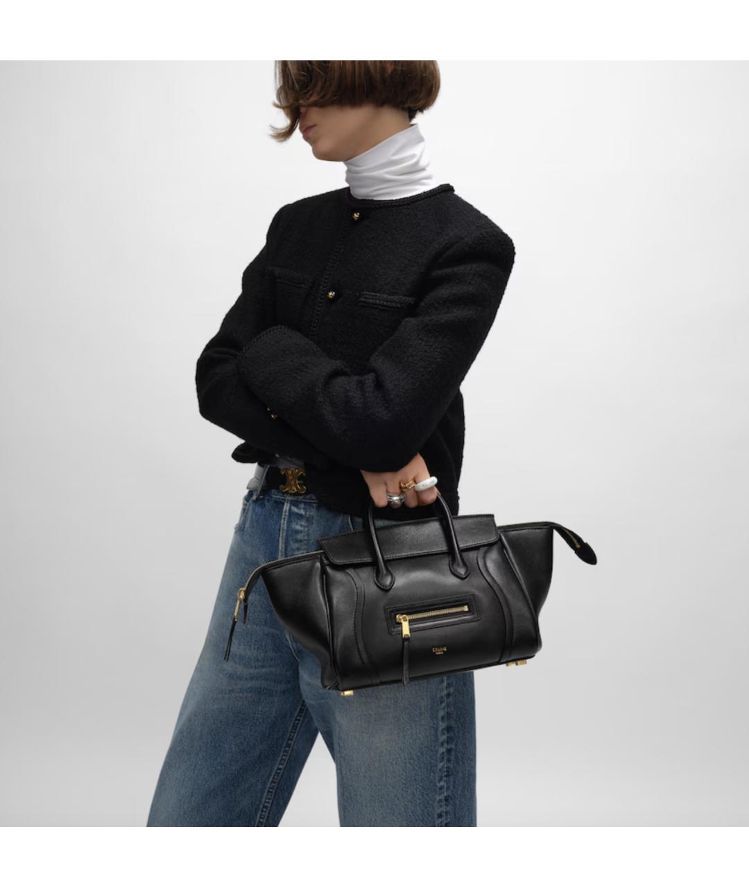 CELINE Черная кожаная сумка с короткими ручками, фото 2