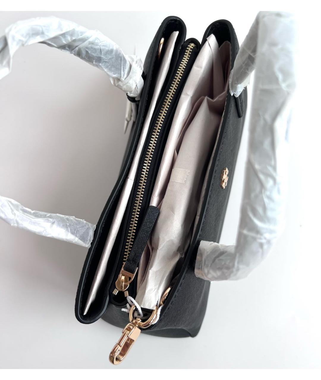 TORY BURCH Черная кожаная сумка с короткими ручками, фото 7